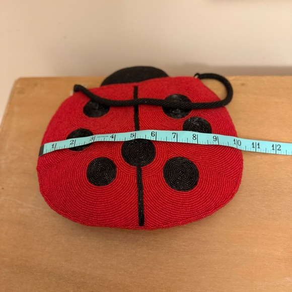 VTG Red Black Seed Beaded Ladybug Purse & Wallet Set Kitsch Handbag Mid-Century - Picture 6 of 10